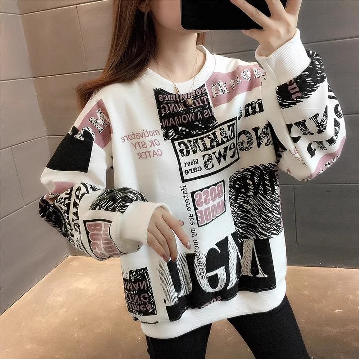 初秋无帽卫衣女圆领2025春秋新款宽松时尚洋气外套欧货小个子上衣