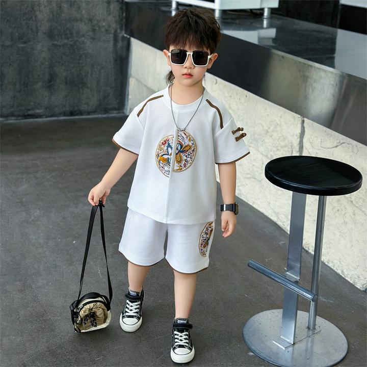 儿童夏装套装2025新款国潮风酷帅气小男孩宝宝短袖短裤运动两件套