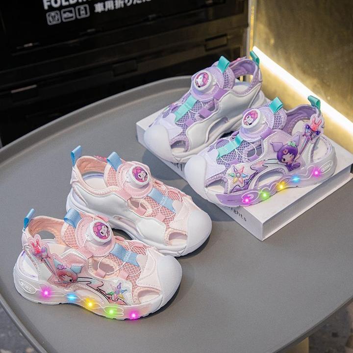 女童凉鞋2025新款库洛米网面旋转纽扣沙滩鞋美乐蒂包头卡通鞋子