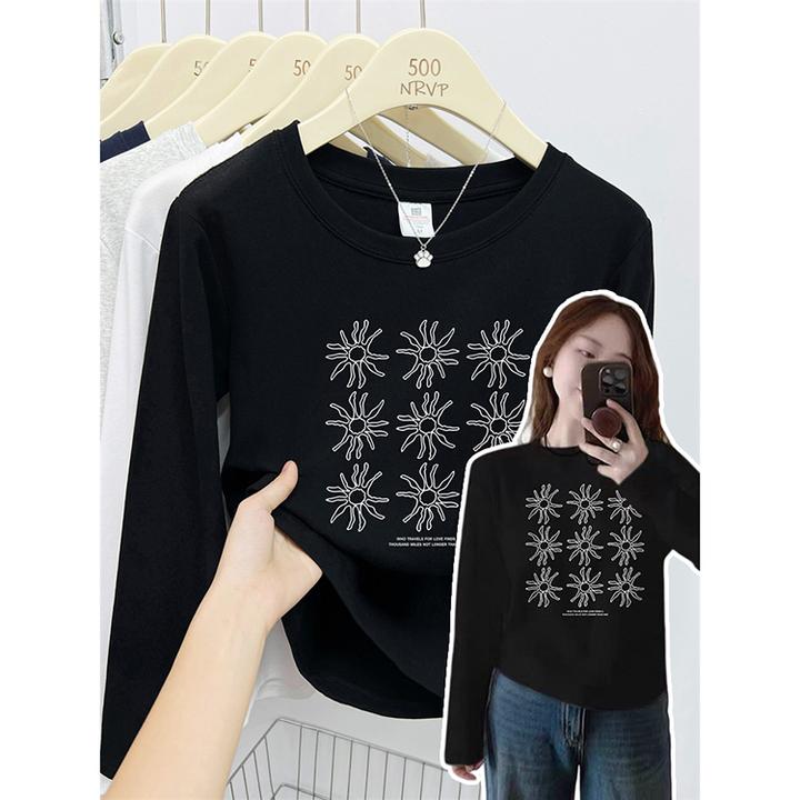 圆领长袖打底衫正肩休闲长袖t恤女显瘦遮肉修身高弹力大码女装ins