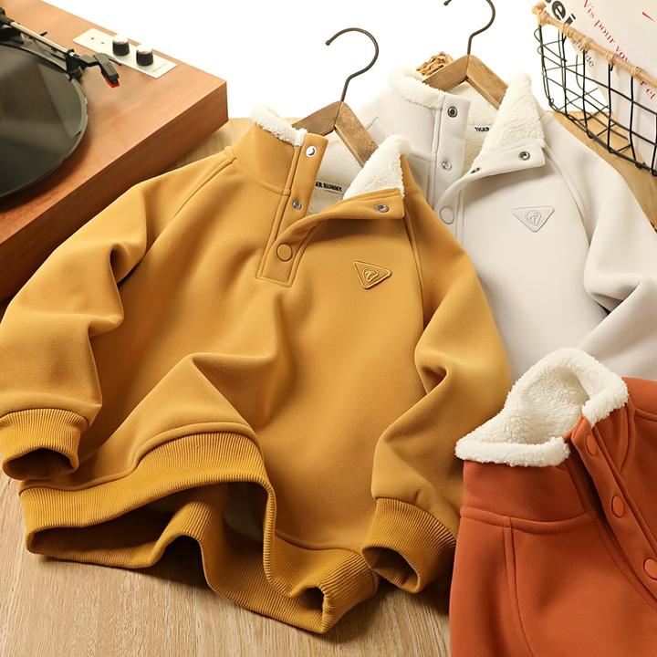 男童羊驼翻领加绒卫衣秋冬新款中大童加厚保暖休闲半开领上衣7041