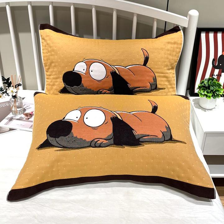 纯棉纱布枕巾一对装新款加厚防滑卡通家用情侣单人宿舍全棉枕芯巾