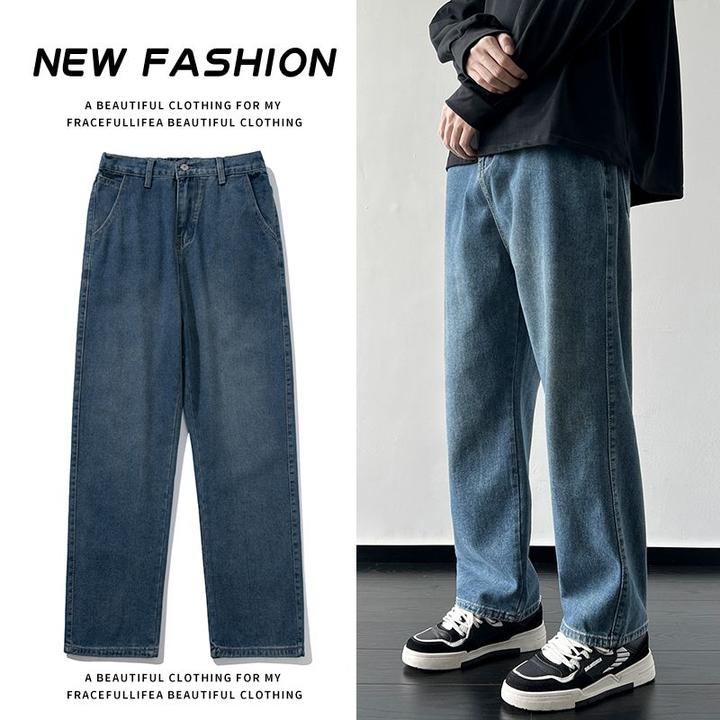2025上新美式显瘦腿长直筒宽松大码男装潮牌牛仔裤休闲潮流百搭