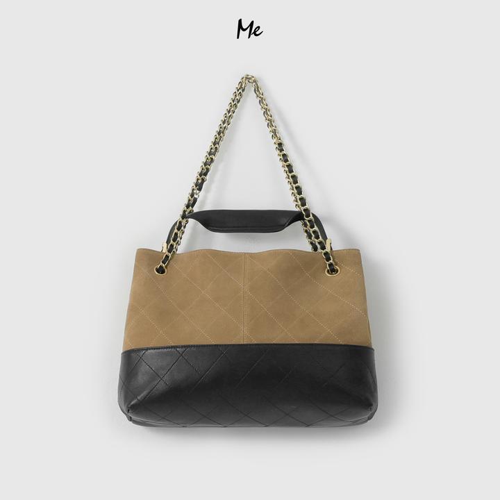 ME【小香真皮双色托特包】奢牌感磨砂小牛皮时尚百搭包包MESS6973