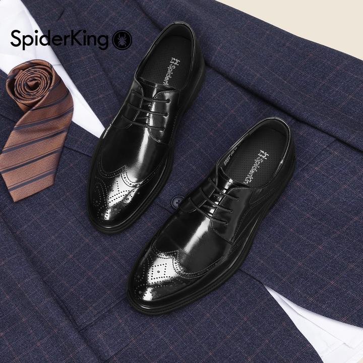 蜘蛛王皮鞋2025黑色品牌时尚单鞋英伦四季新款休闲商务男鞋25F107