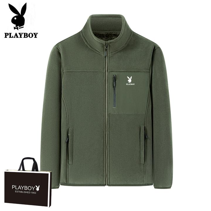 PLAYBOY/花花公子秋冬男士加厚摇粒绒卫衣保暖奥利绒立领休闲外套