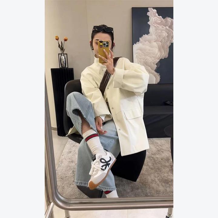 欧式新款时尚高级感夹克上衣女25春秋季立领外套宽松简约个性上衣