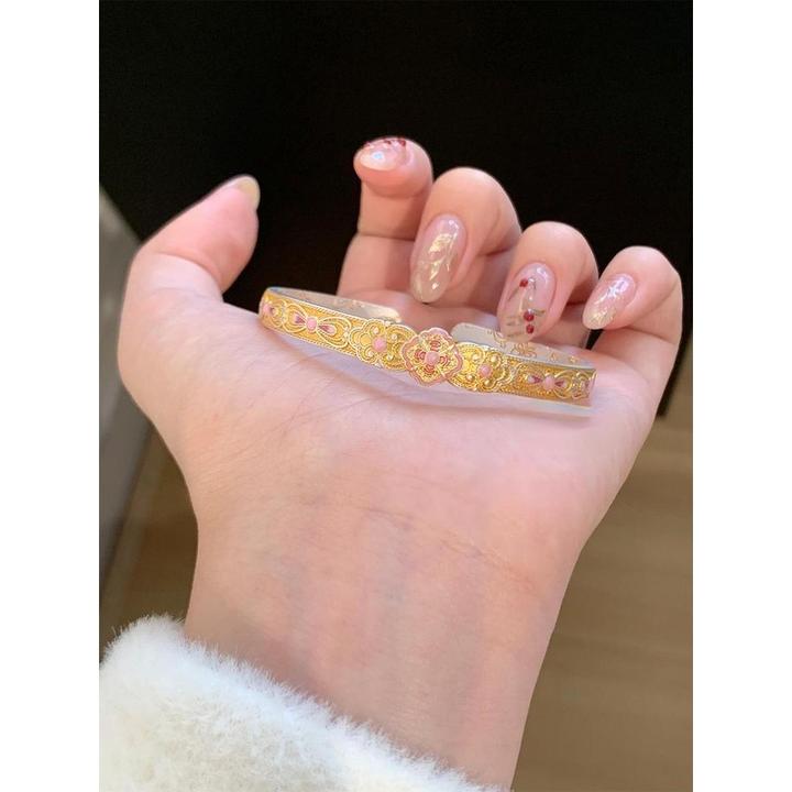 国风新中式珐琅彩手镯开口银9999百搭轻奢手镯饰品气质小众简约