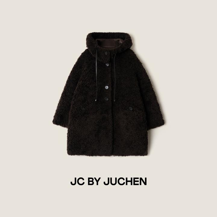 “冬日甜栗”丰盈软糯泰迪羊剪绒连帽中长款保暖外套 FW116018-103