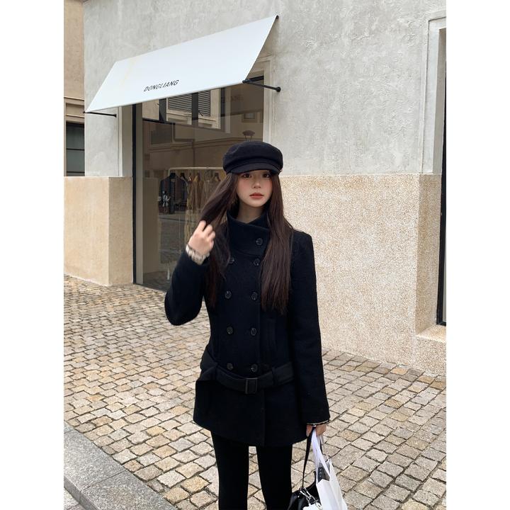 切糕自制【重塑美学】小个子女冬气质绵羊毛双排扣毛呢两穿拆卸外套