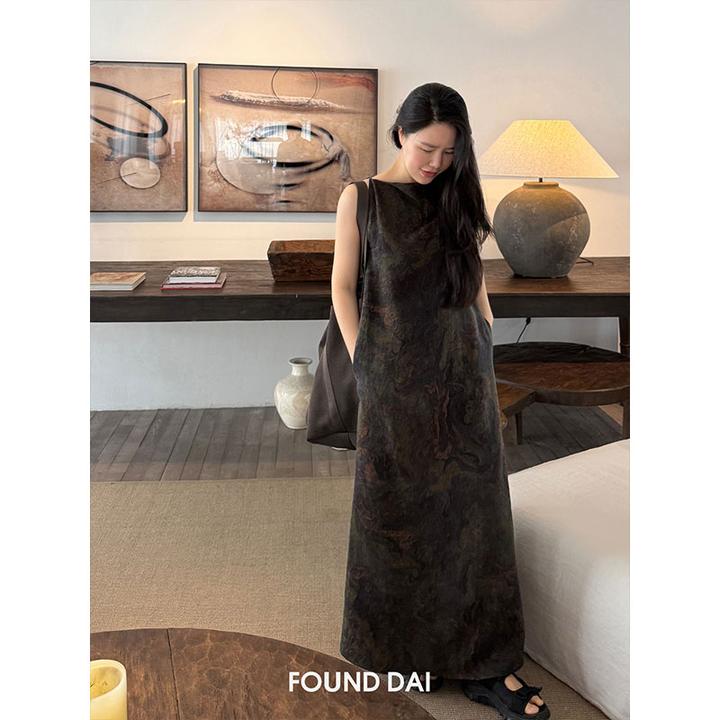 店主私服 | 100桑蚕丝墨池风格印花香云纱 | 窄肩 女神款长裙b