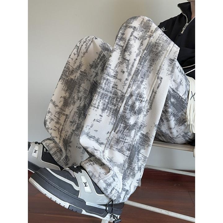 扎染灯芯绒裤子男春秋2025新款休闲长裤青少年美式宽松直筒阔腿裤