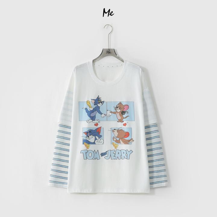 ME【猫鼠乱斗防晒大版T】卡通印花假两件显瘦时尚百搭T恤MESS6251