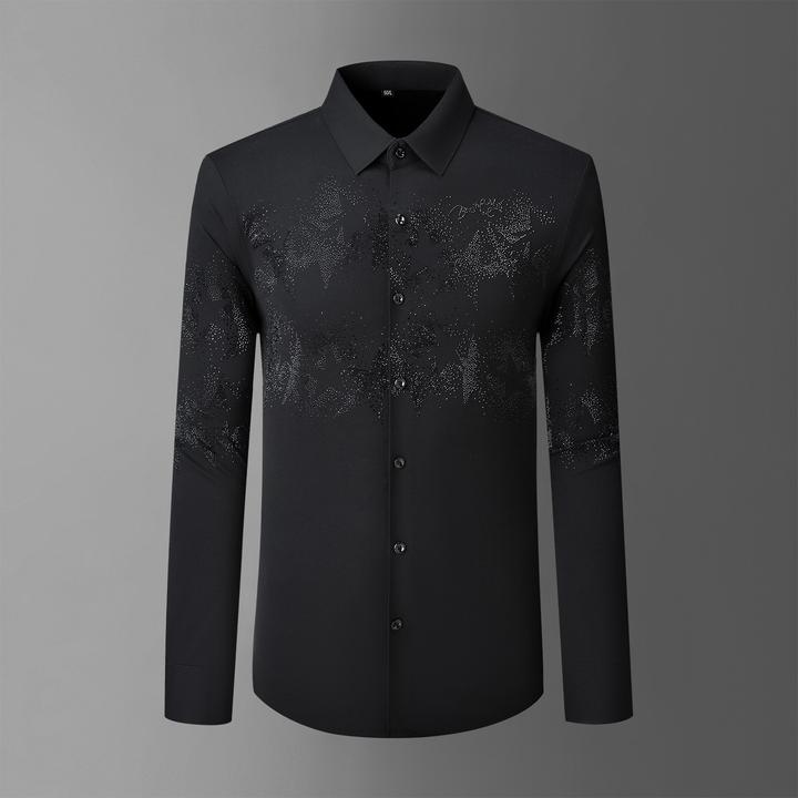 男士烫钻衬衫长袖爆款2025新款高级感锦氨黑色衬衣免烫抗皱白寸衣