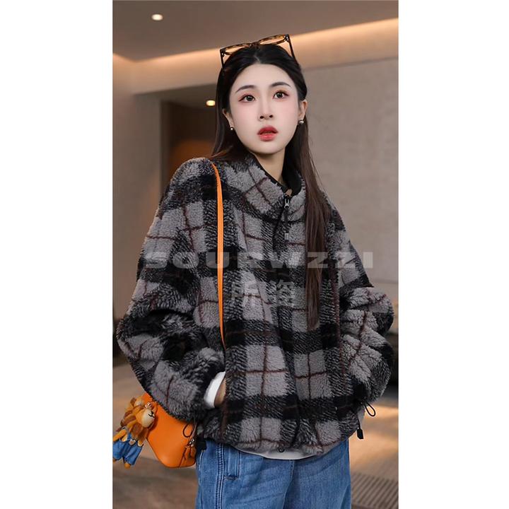 SOURWZZI/所姿100%羊毛冬季格子时尚休闲女士外套SZ-25770