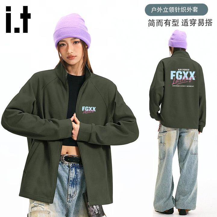 it FINGERCROXX针织立领休闲外套男秋季潮牌户外情侣百搭夹克上衣