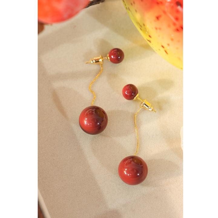 铜合金仿珍珠耳饰 西子/【瑞雀华朱】轻奢红豆流苏耳钉耳环/SSZX001