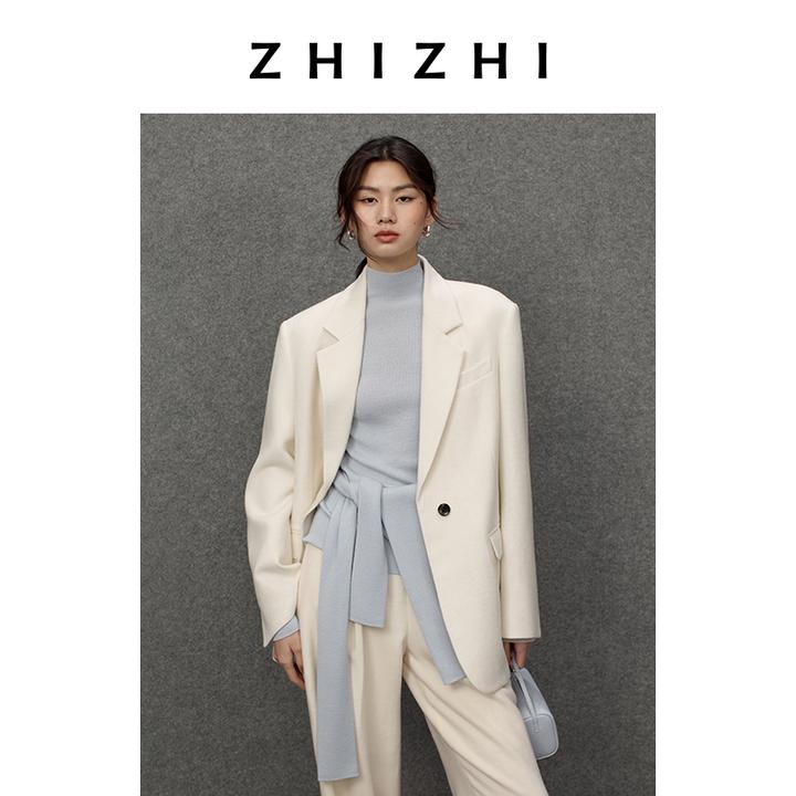 致知 金明池 简约天丝羊毛西装外套女缎面25秋冬新款ZZ2EWWXZ008