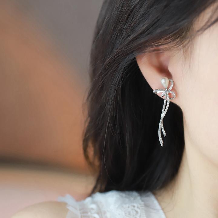 合金仿珍珠耳饰 设计满钻蝴蝶结耳钉2025新款爆款耳环女轻奢时尚