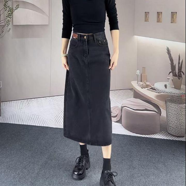 裙子女款爆款2025新款高腰显瘦a字牛仔裙半身裙小个子胖mm中长款