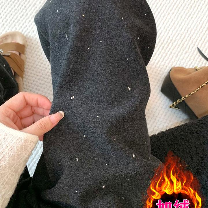满天星烫钻加绒休闲裤女今年冬季流行新款小个子宽松加厚糯米裤子