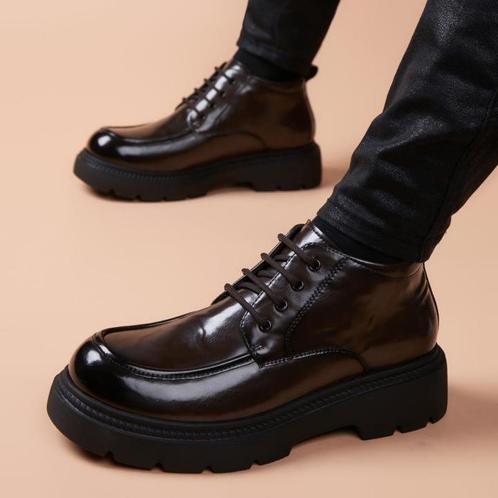马丁靴男2025新款高端真皮短靴厚底增高英伦风高帮皮鞋休闲男鞋子