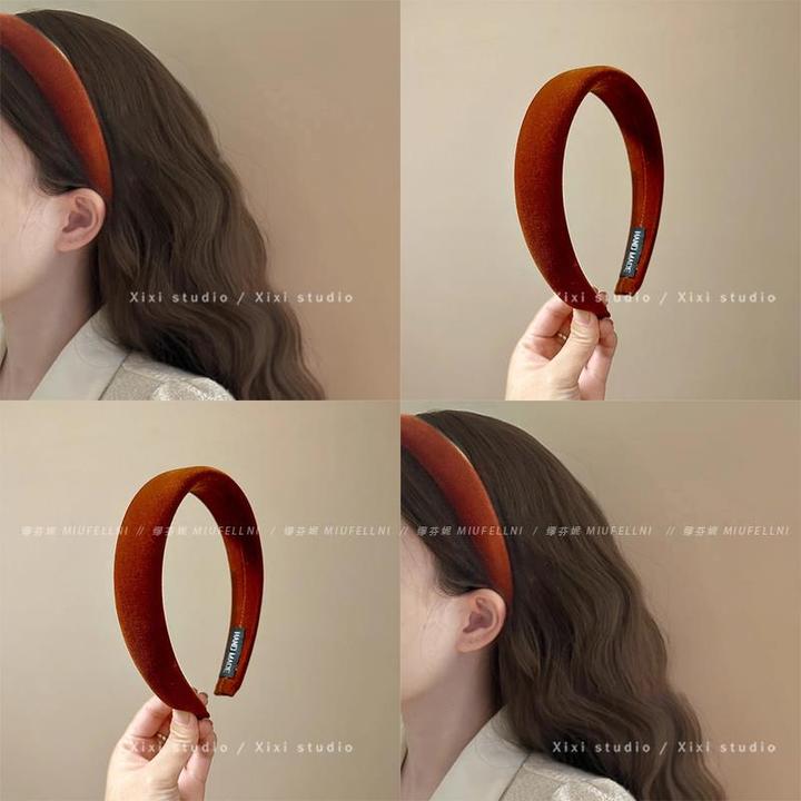 南瓜橘丝绒发箍港风覆古发箍显脸小发捆发箍高颅顶头饰宽发夹秋冬