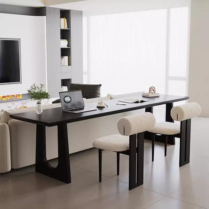 黑色实木电脑桌家用客厅大长书桌横厅沙发后长条双人学习桌办公桌