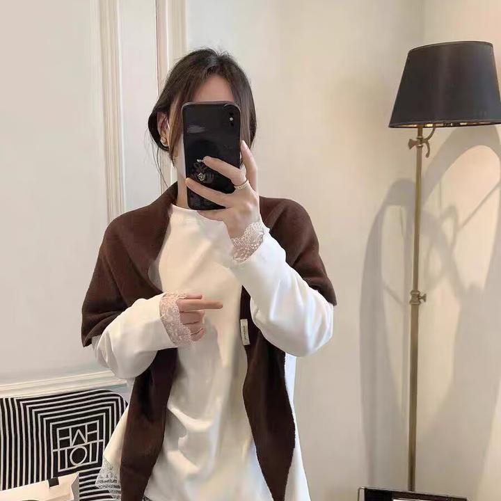 牛奶丝复合宝宝绒下摆拼蕾丝 加厚加绒宽松遮屁股长T