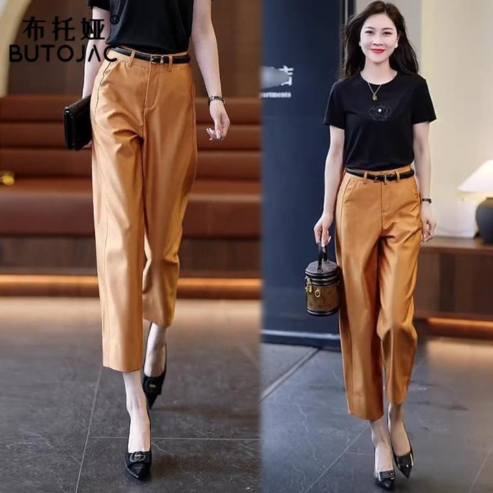 夏季新款时尚高腰烟管裤哈伦裤女百搭显瘦镰刀裤休闲裤直筒八分裤
