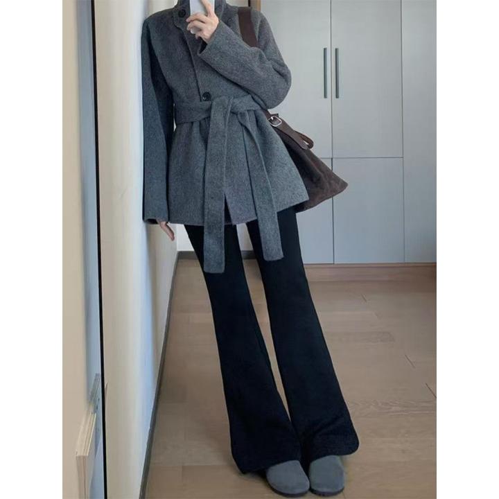 大码黑色弹力加绒加厚微喇叭牛仔裤女秋冬胖mm高腰显瘦收腰直筒马