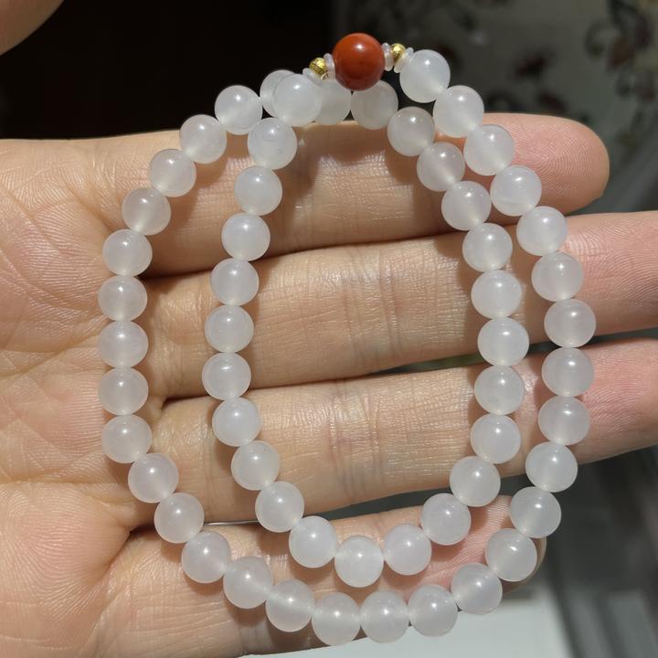 收藏级和田玉高冰白冰底起莹颗颗小灯泡羊脂白玉手串6mm