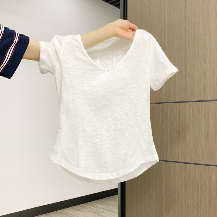 女装白色纯欲正肩修身显瘦百搭短袖T恤女2025夏季弧形下摆上衣