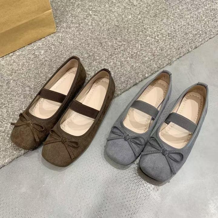 芭蕾风平底鞋蝴蝶结休闲低跟纯色单鞋绒面鞋子女款爆款2025新款