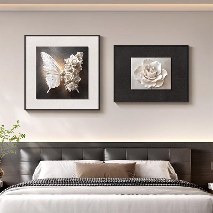 现代高级感卧室装饰画主卧房间床头挂画黑白蝴蝶卧室床头装饰画