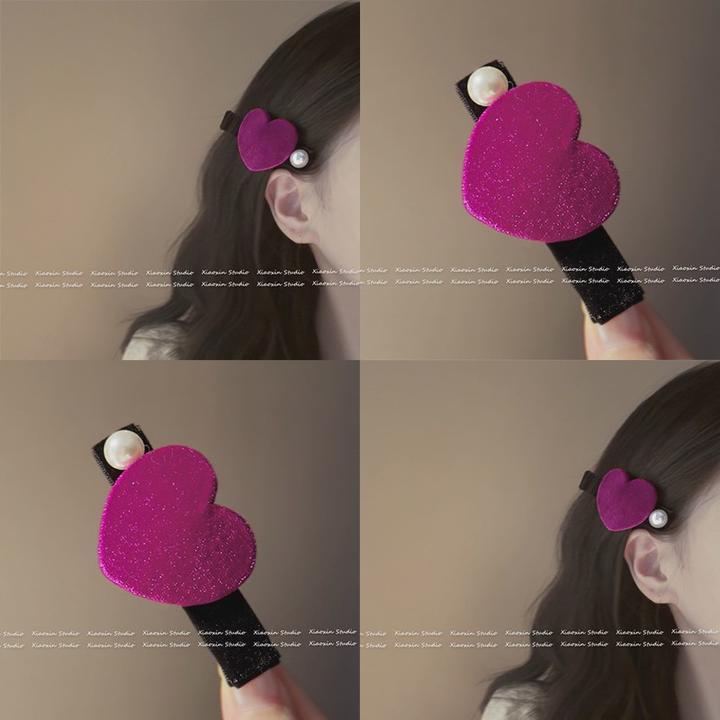 蔷薇梅子！气质丝绒鸭嘴夹爱心发夹秋冬百搭简约刘海发夹侧边发夹