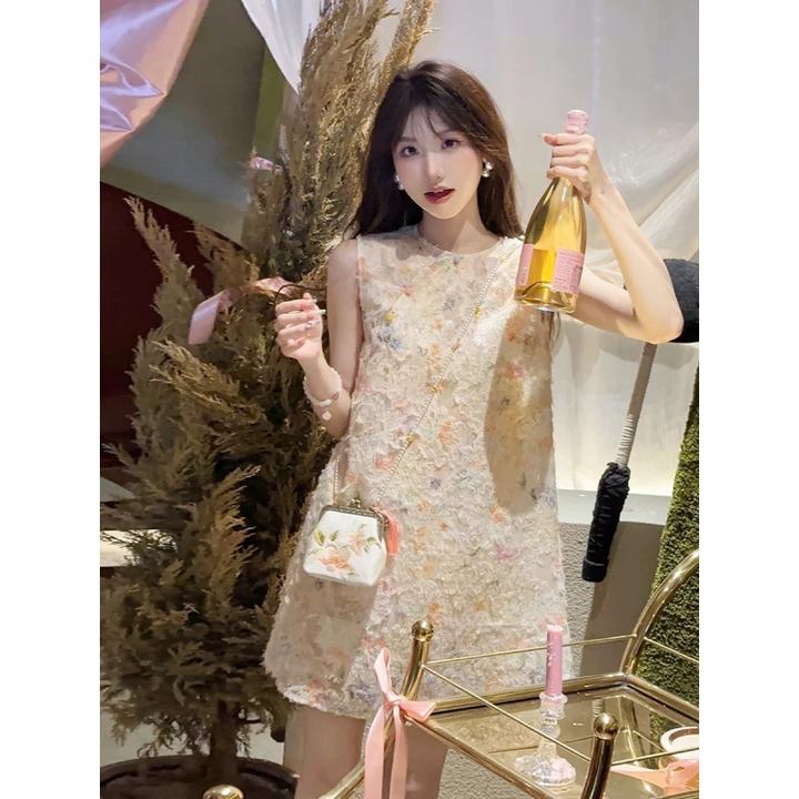 法式彩染/新中式国风连衣裙女夏季2025新款显瘦减龄无袖背心裙