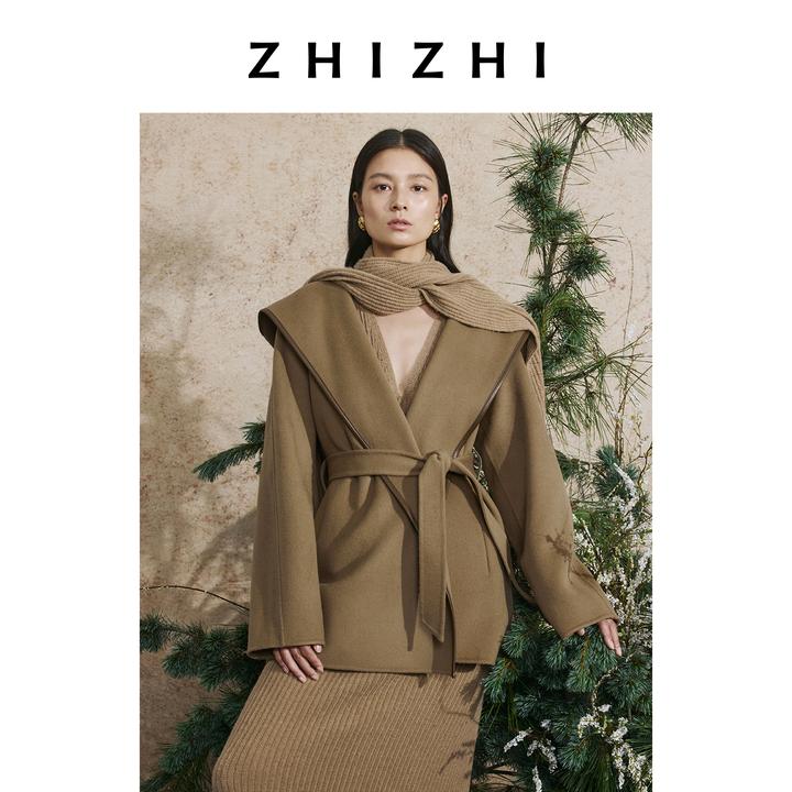 【悠然系列】致知 忆东坡 短款连帽拼皮羊毛大衣女25秋ZZ2EAWW1035