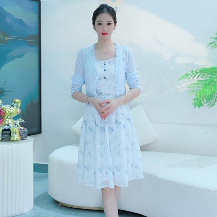 2025夏季女装时尚气质温柔风碎花吊带连衣裙两件套裙子套装3038