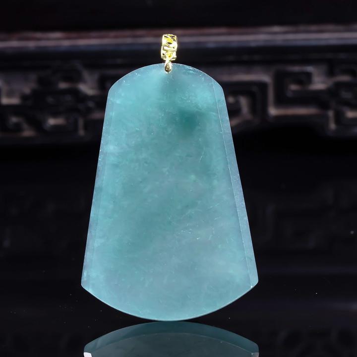 18k金镶嵌玉天然无事牌项链翡翠正品平安牌冰种玉石挂件首饰送礼