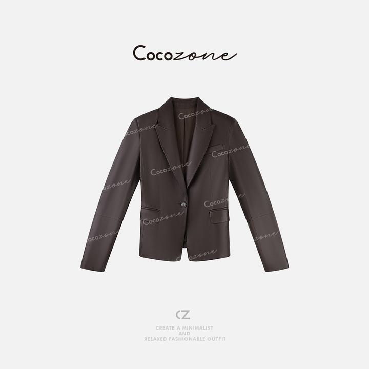 COCO ZONE 刘一一 “榛子皮衣”100进口羊皮小西装款外套 CD2A1384