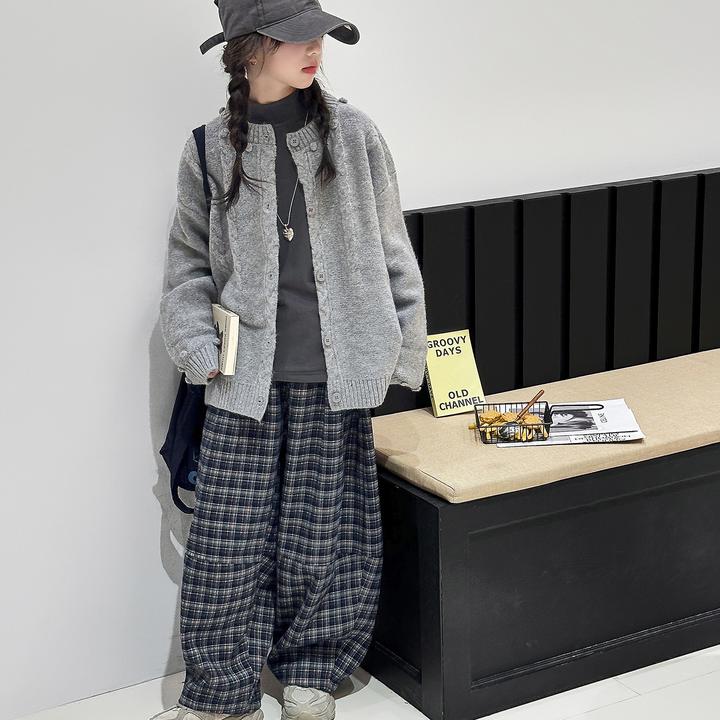 女童秋装套装洋气毛衣开衫格子裤两件套6-12岁潮款中大童春秋童装