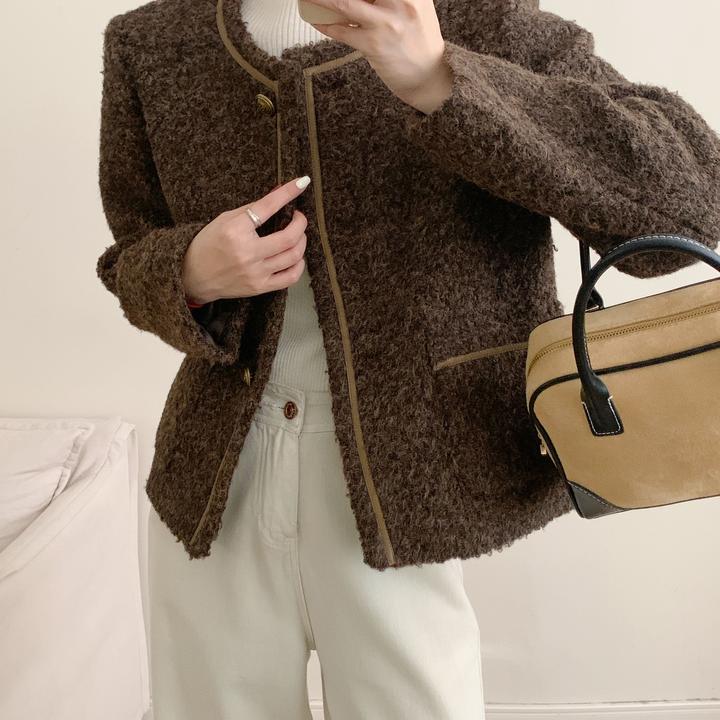 2025秋冬新款【财阀千金】圆领小香风秋季高级感短款外套2601