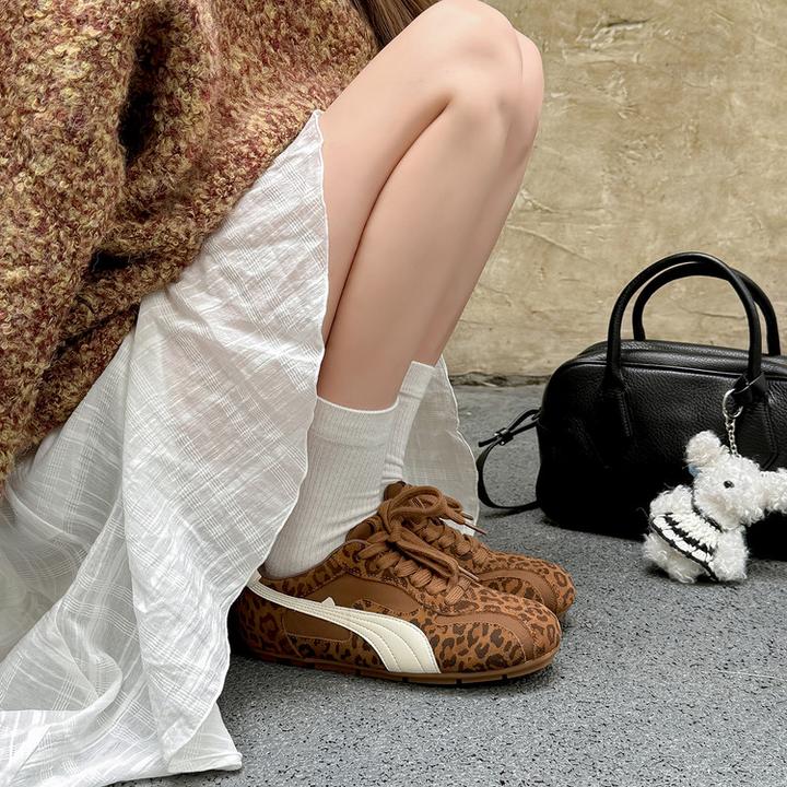 豹纹阿甘鞋女款内增高真皮拼色冬季运动休闲德训鞋女软底跑步鞋新