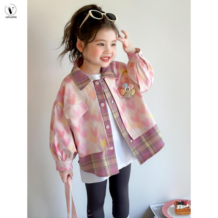 VALVOELITE女童爱心洋气外套春秋季新款时尚韩版时髦上衣翻领夹克