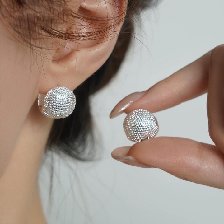 铜合金耳饰 超闪纹理双面圆球耳扣耳钉女2025新款轻奢高级感耳环