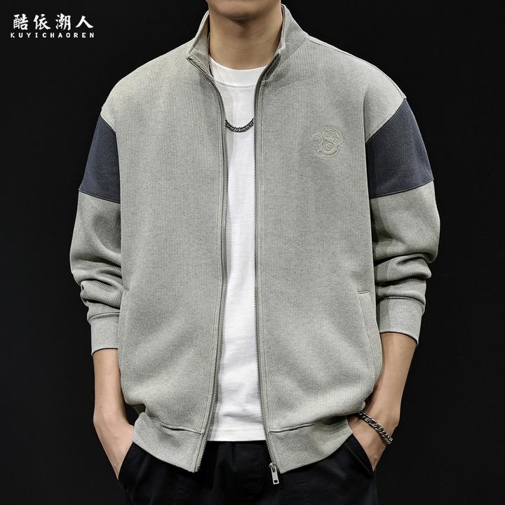 拼接撞色开衫卫衣男士外套2025新款春秋潮牌休闲大码秋季高端衣服