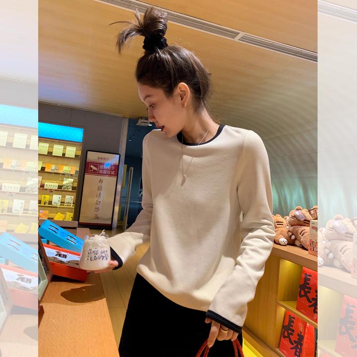 莉贝琳sisy暖芙芙T恤 310g坑条撞色领百搭打底衫S25411TS02