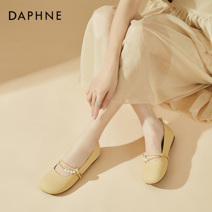 达芙妮平底单鞋女2025新款春秋浅口软底豆豆小皮鞋一脚蹬百搭船鞋