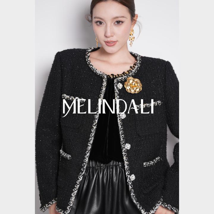 Melinda Li【大女主小香】银葱绵羊毛蚕丝粗花呢手工织带小香风外套